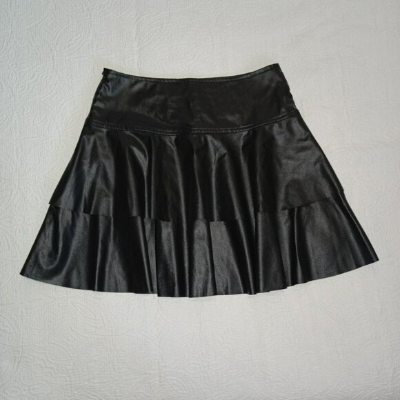 Black Layered Ruffle Mini Skirt M Polyester Womens Fashion Synthetic Leather - Picture 4 of 8